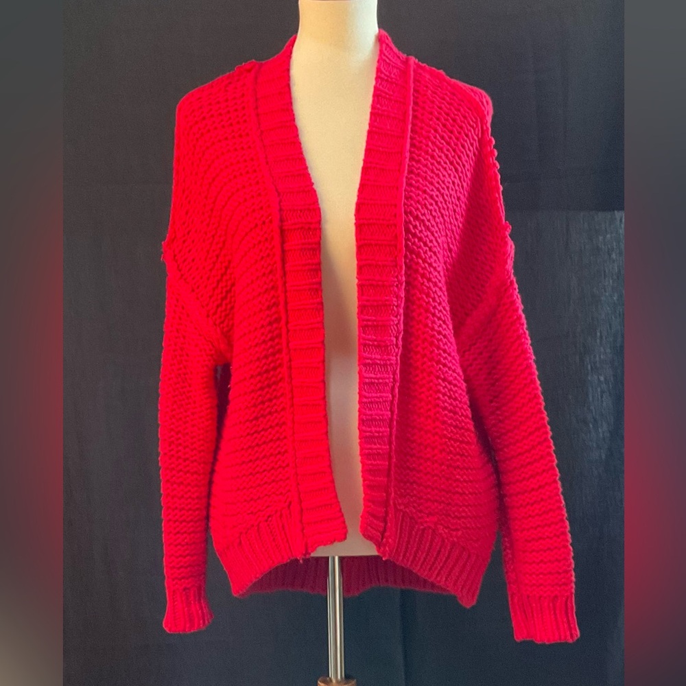 Derek Lam Bright Red Chunky Open-Front Cardigan